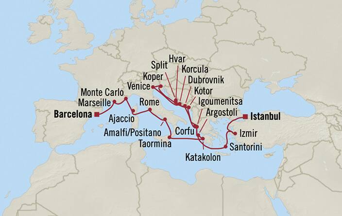 Crucero de lujo Oceania Vista  Estambul - Barcelona 2024
