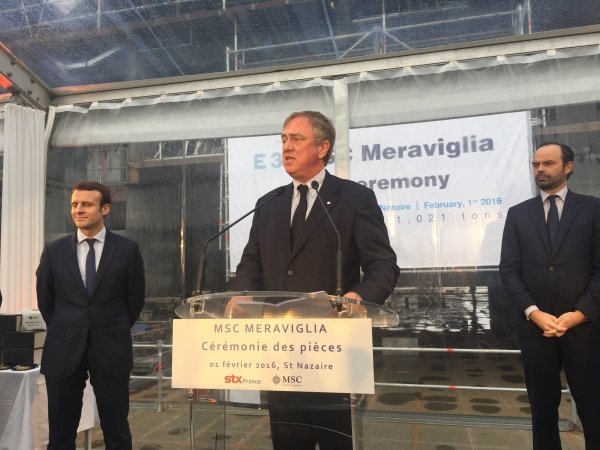 Pierfrancesco Vago, CEO de MSC Cruceros en la ceremonia de la moneda del MSC Meraviglia