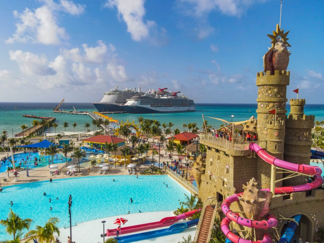 Guests sailing on excel class Mardi Gras and spirit class Carnival Pride enjoy a beauitful day in Celebration Key 1400